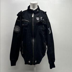 Basic Code Jacket Military Bomber Coat Cotton Full Zip Patches Black Mens Larfe